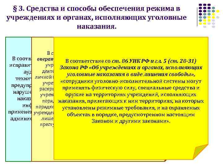 § 3. Средства и способы обеспечения режима в учреждениях и органах, исполняющих уголовные наказания.