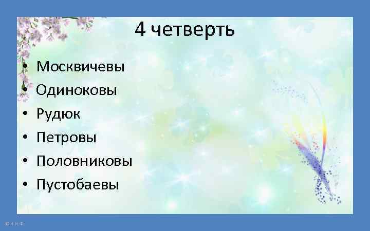 4 четверть • • • © Н. Н. Ф. Москвичевы Одиноковы Рудюк Петровы Половниковы