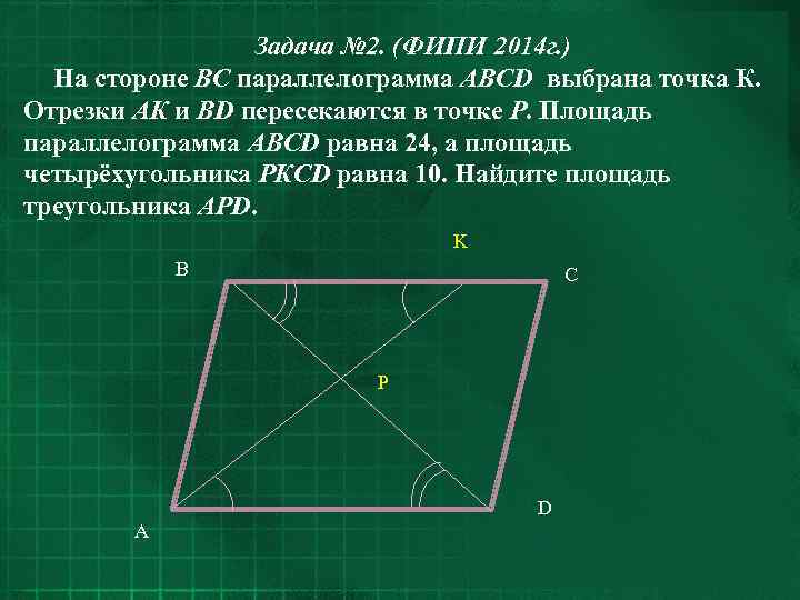 Задача № 2. (ФИПИ 2014 г. ) На стороне ВC параллелограмма ABCD выбрана точка