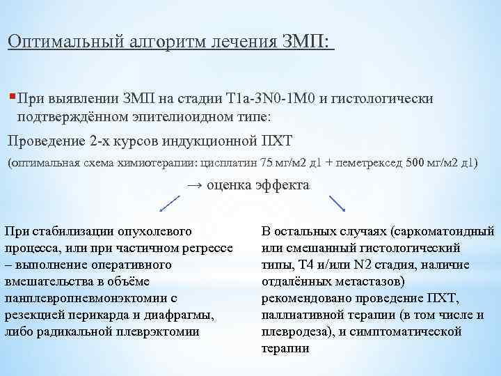 Оптимальный алгоритм лечения ЗМП: § При выявлении ЗМП на стадии Т 1 а-3 N