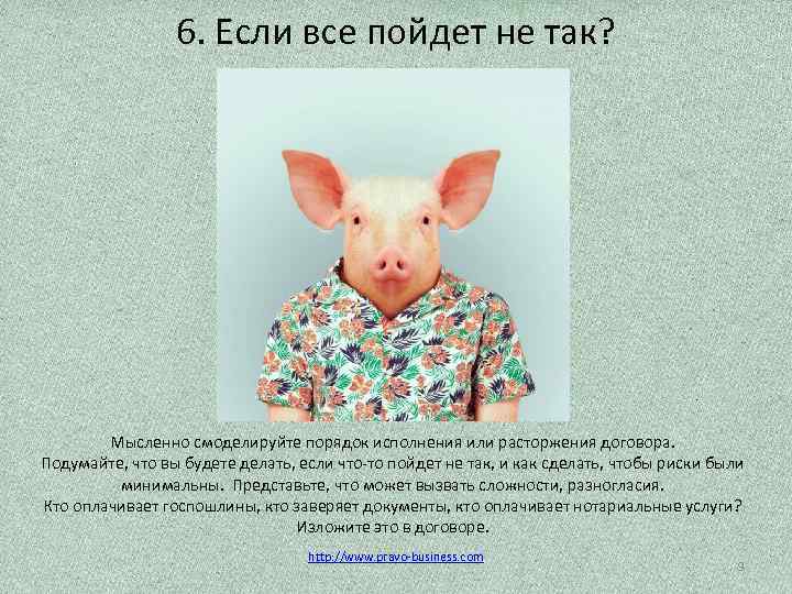6. Если все пойдет не так? Мысленно смоделируйте порядок исполнения или расторжения договора. Подумайте,