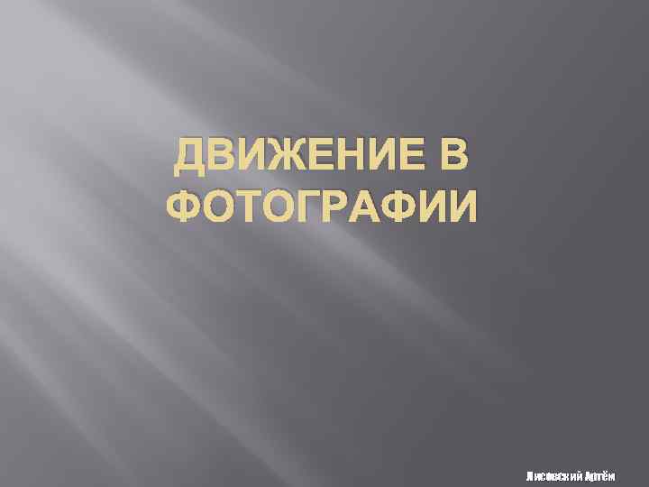 ДВИЖЕНИЕ В ФОТОГРАФИИ Лисовский Артём 