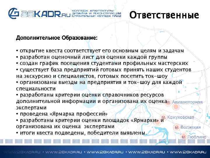 Ответственные Дополнительное Образование: • открытие квеста соответствует его основным целям и задачам • разработан