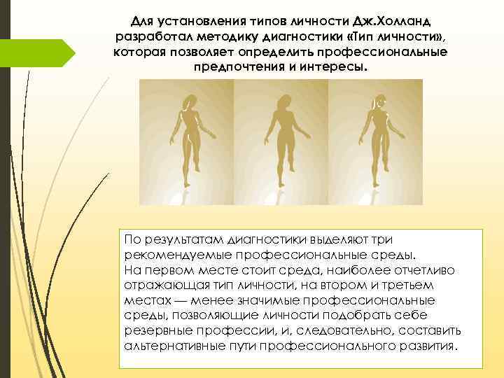 Для установления типов личности Дж. Холланд разработал методику диагностики «Тип личности» , которая позволяет