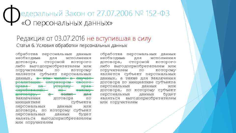 Ф едеральный Закон от 27. 07. 2006 № 152 -ФЗ «О персональных данных» Редакция