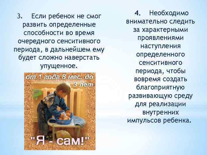 3. Если ребенок не смог развить определенные способности во время очередного сенситивного периода, в