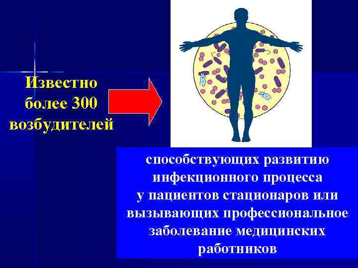 Известно более 300 возбудителей способствующих развитию инфекционного процесса у пациентов стационаров или вызывающих профессиональное