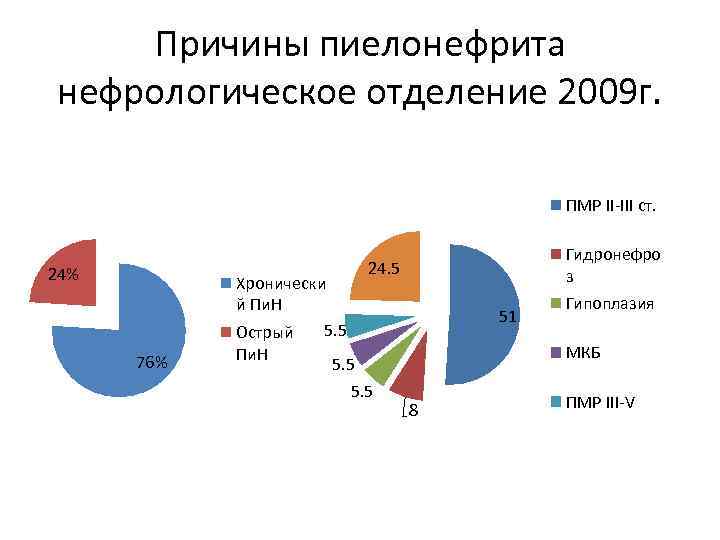 Причины пиелонефрита нефрологическое отделение 2009 г. ПМР II-III ст. Гидронефро з 24. 5 24%