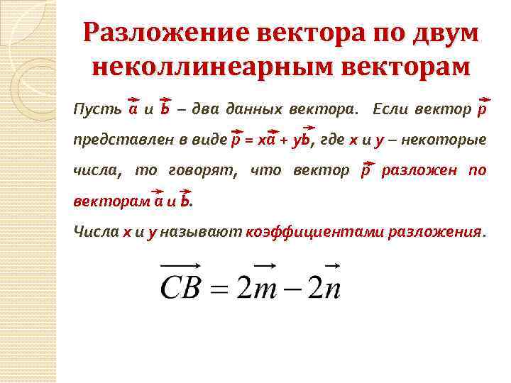 Презентация разложение вектора по двум неколлинеарным векторам 9 класс атанасян