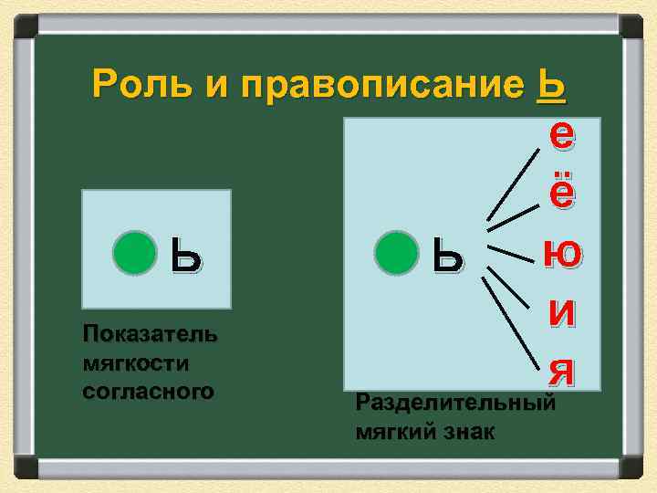 Роль и правописание Ь Ь Показатель мягкости согласного е ё ю Ь и я