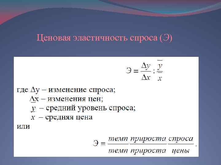 Ценовая эластичность спроса (Э) 