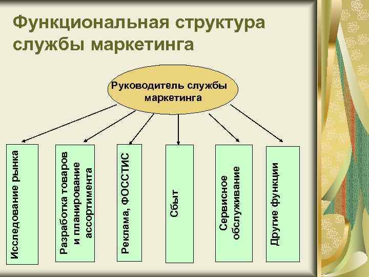 Другие функции Сервисное обслуживание Сбыт Реклама, ФОССТИС Разработка товаров и планирование ассортимента Исследование рынка