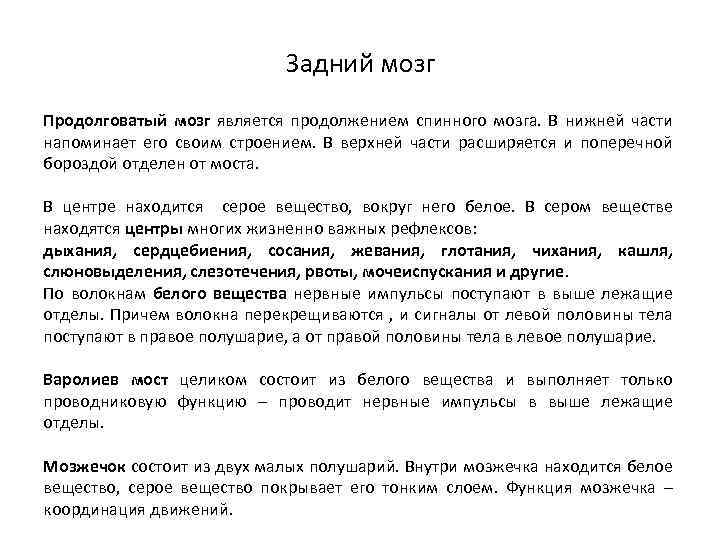 Задний мозг Продолговатый мозг является продолжением спинного мозга. В нижней части напоминает его своим