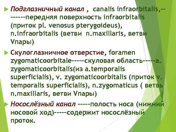  Подглазничный канал , canalis infraorbitalis, -------передняя поверхность infraorbitalis (приток pl. venosus pterygoideus), n.