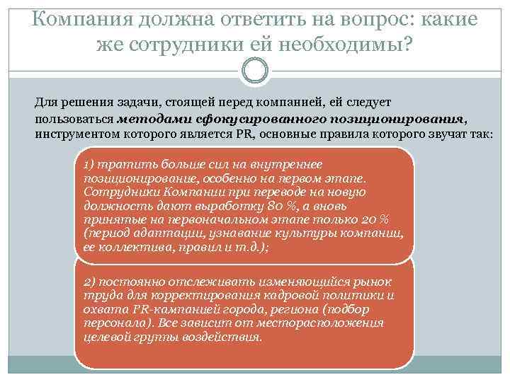 Компания должна ответить на вопрос: какие же сотрудники ей необходимы? Для решения задачи, стоящей