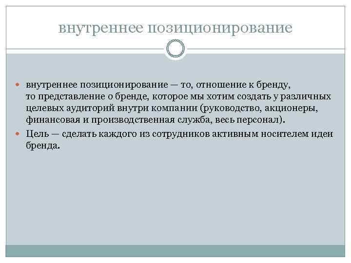 внутреннее позиционирование — то, отношение к бренду, то представление о бренде, которое мы хотим