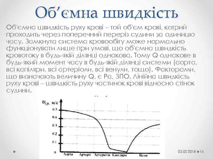 Об’ємна швидкість Об'ємна швидкість руху крові – той об'єм крові, котрий проходить через поперечний