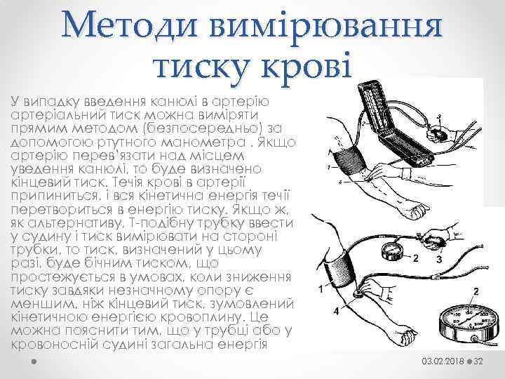 Методи вимірювання тиску крові У випадку введення канюлі в артерію артеріальний тиск можна виміряти