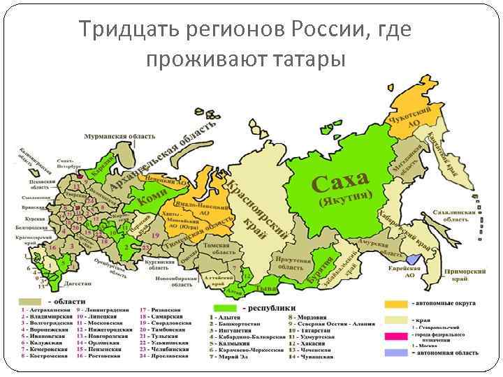 Тридцать регионов России, где проживают татары 