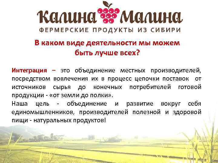 В каком виде деятельности мы можем быть лучше всех? Интеграция – это объединение местных