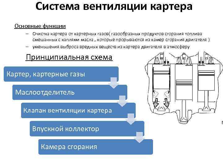  Система вентиляции картера Основные функции – Очистка картера от картерных газов( газообразных продуктов