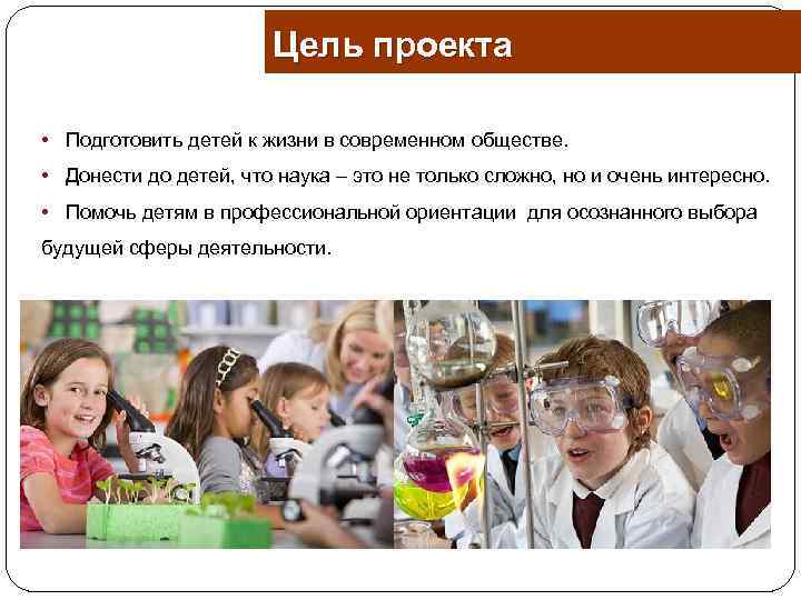 Цель проекта • Подготовить детей к жизни в современном обществе. • Донести до детей,