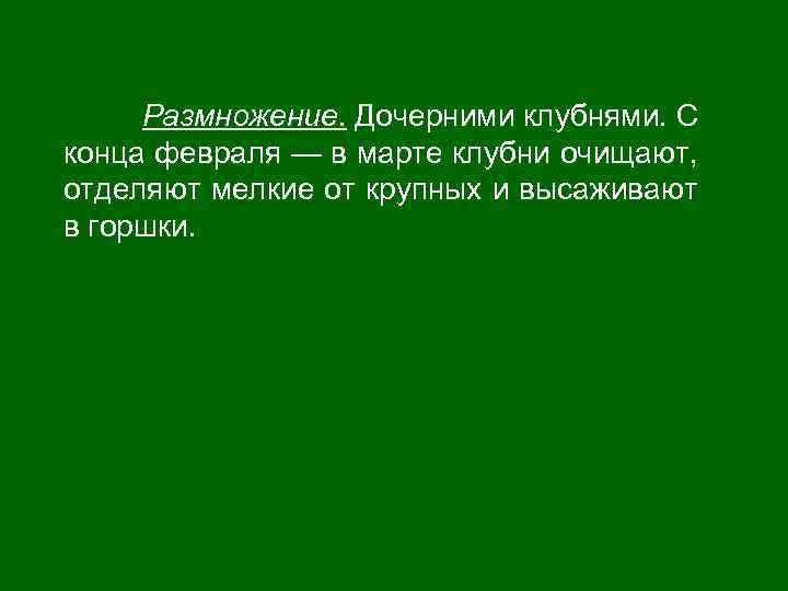 Размножение. Дочерними клубнями. С конца февраля — в марте клубни очищают, отделяют мелкие от