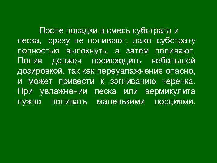 После посадки в смесь субстрата и песка, сразу не поливают, дают субстрату полностью высохнуть,