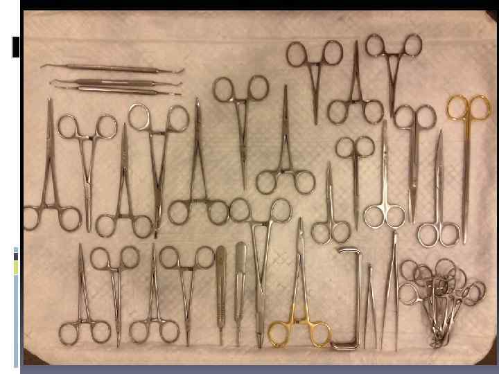 Основной набор инструментов: • • • • 2 иглодержателя; 2 рукоятки скальпеля с соответствующими