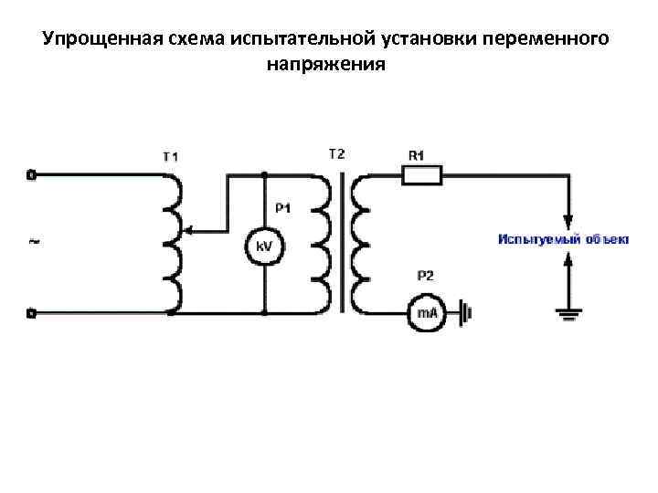 Упрощенная схема испытательной установки переменного напряжения 
