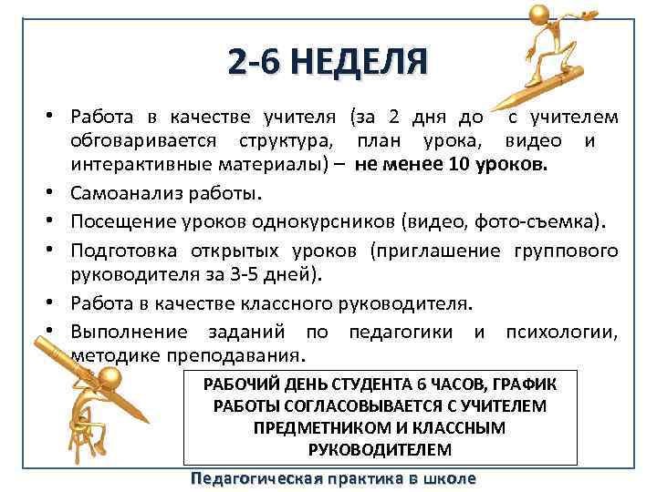 2 -6 НЕДЕЛЯ • Работа в качестве учителя (за 2 дня до с учителем