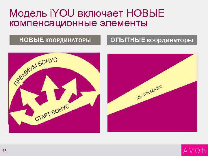 Модель i. YOU включает НОВЫЕ компенсационные элементы НОВЫЕ КООРДИНАТОРЫ 65 ОПЫТНЫЕ координаторы 