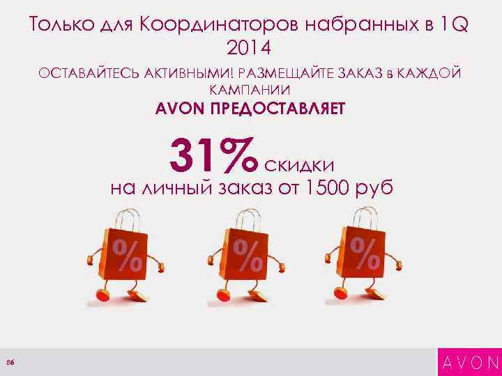 Только для Координаторов набранных в 1 Q 2014 ОСТАВАЙТЕСЬ АКТИВНЫМИ! РАЗМЕЩАЙТЕ ЗАКАЗ в КАЖДОЙ