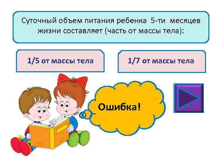 Суточный объем питания ребенка 5 -ти месяцев жизни составляет (часть от массы тела): 1/5