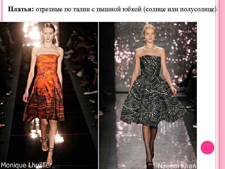 Платья: отрезные по талии с пышной юбкой (солнце или полусолнце) 