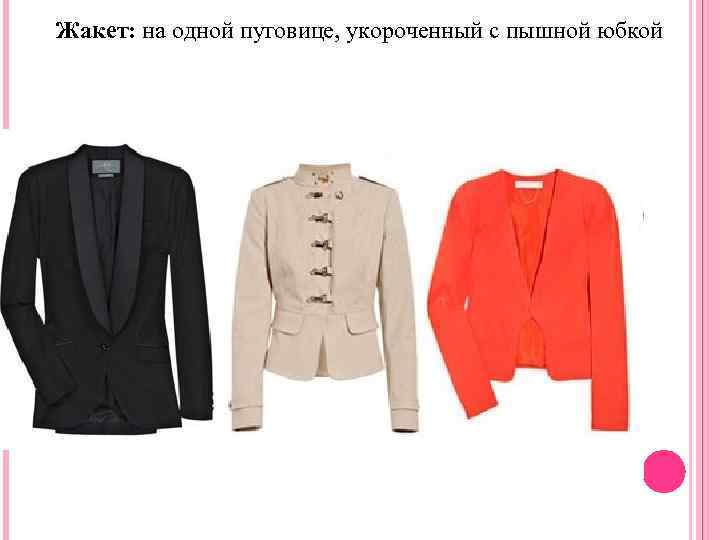 Жакет: на одной пуговице, укороченный с пышной юбкой 