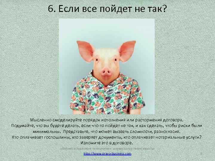 6. Если все пойдет не так? Мысленно смоделируйте порядок исполнения или расторжения договора. Подумайте,