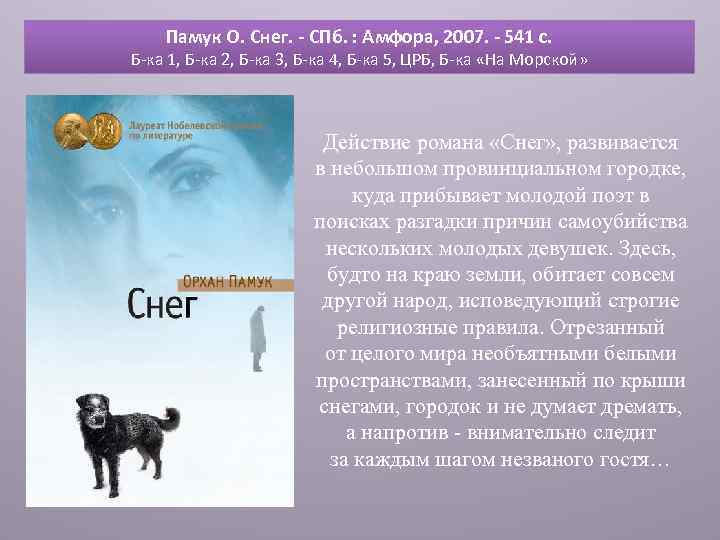 Памук О. Снег. - СПб. : Амфора, 2007. - 541 с. Б-ка 1, Б-ка