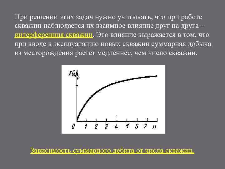 При решении этих задач нужно учитывать, что при работе скважин наблюдается их взаимное влияние