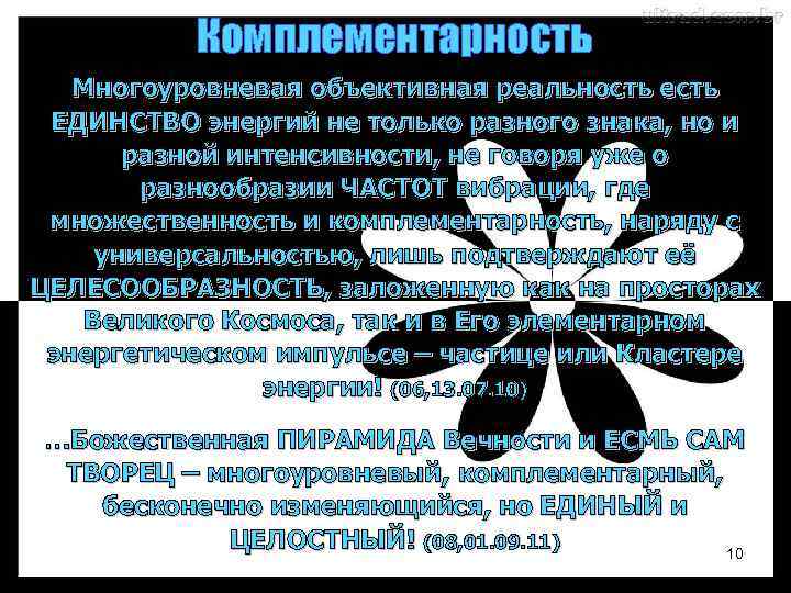 Комплементарность Многоуровневая объективная реальность есть ЕДИНСТВО энергий не только разного знака, но и разной