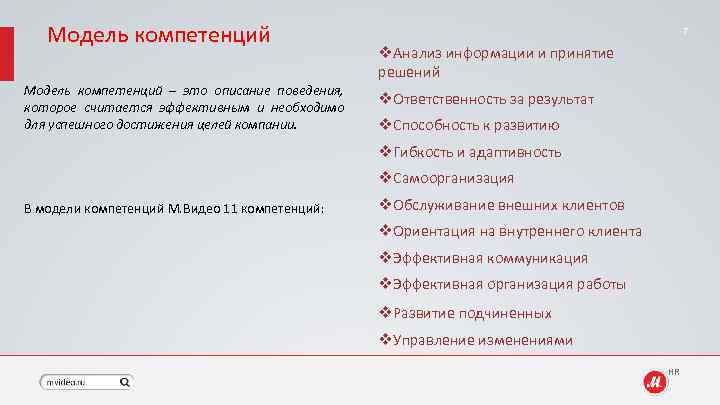 Модель компетенций – это описание поведения, которое считается эффективным и необходимо для успешного достижения