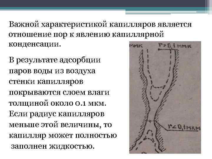 Важной характеристикой капилляров является отношение пор к явлению капиллярной конденсации. В результате адсорбции паров