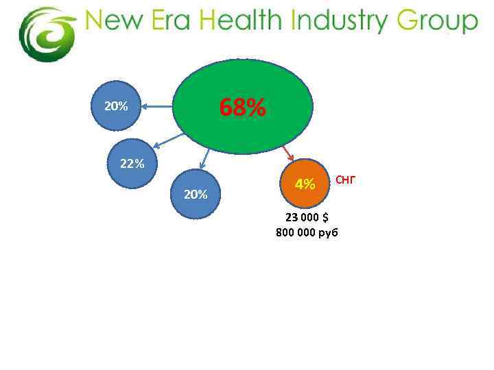 68% 20% 22% 20% 4% СНГ 23 000 $ 800 000 руб 