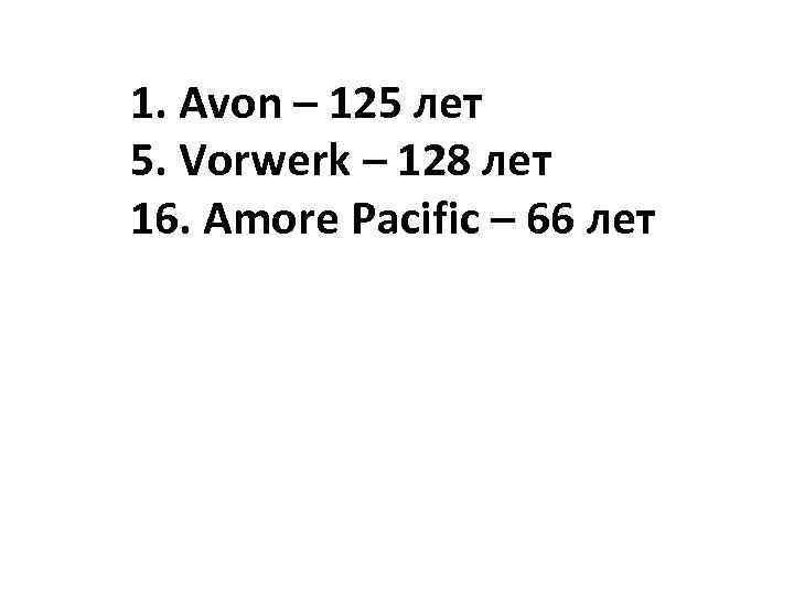 1. Avon – 125 лет 5. Vorwerk – 128 лет 16. Amore Pacific –