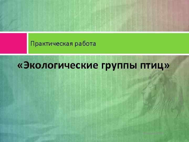 Практическая работа «Экологические группы птиц» Февраль 2018 г. 