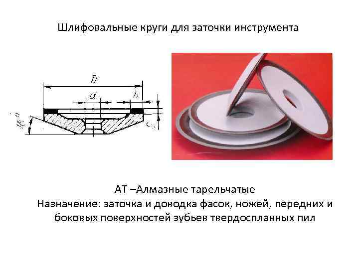 Шлифовальные круги для заточки инструмента АТ –Алмазные тарельчатые Назначение: заточка и доводка фасок, ножей,