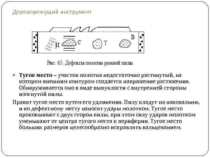 Дереворежущий инструмент Тугое место – участок полотна недостаточно растянутый, на котором внешним контуром создается