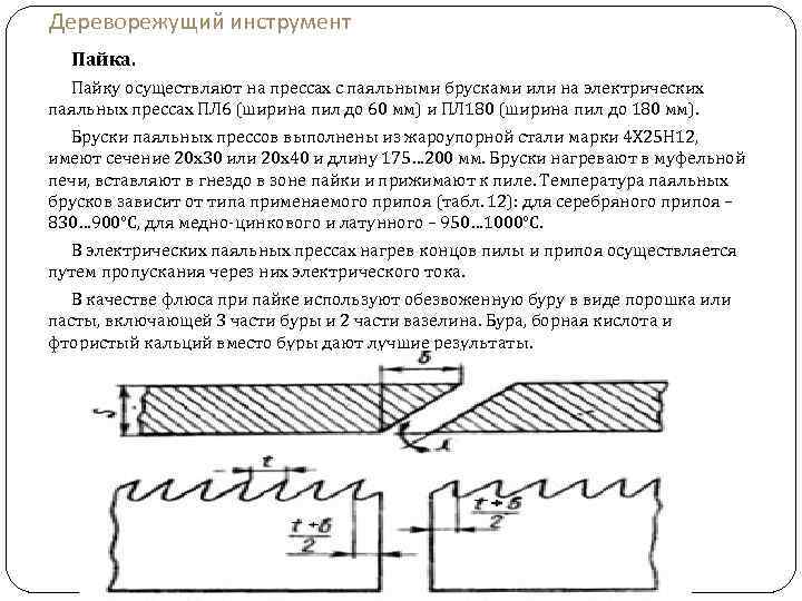 Дереворежущий инструмент Пайка. Пайку осуществляют на прессах с паяльными брусками или на электрических паяльных