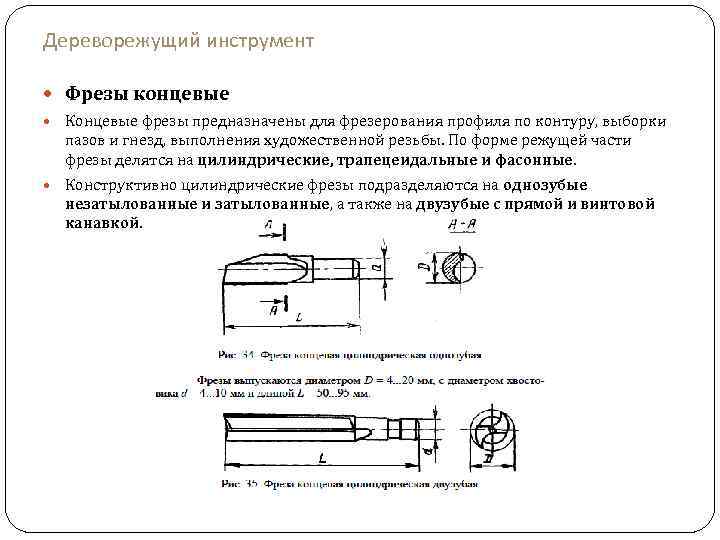 Дереворежущий инструмент Фрезы концевые Концевые фрезы предназначены для фрезерования профиля по контуру, выборки пазов