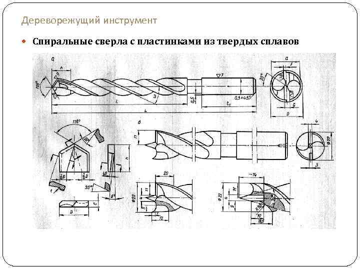 Дереворежущий инструмент Спиральные сверла с пластинками из твердых сплавов 